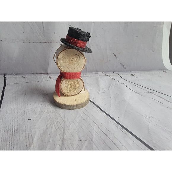Wood Slice Handmade Rustic Snowman Hat Shelf Sitter Countrycore Farmhouse New - Picture 4 of 6